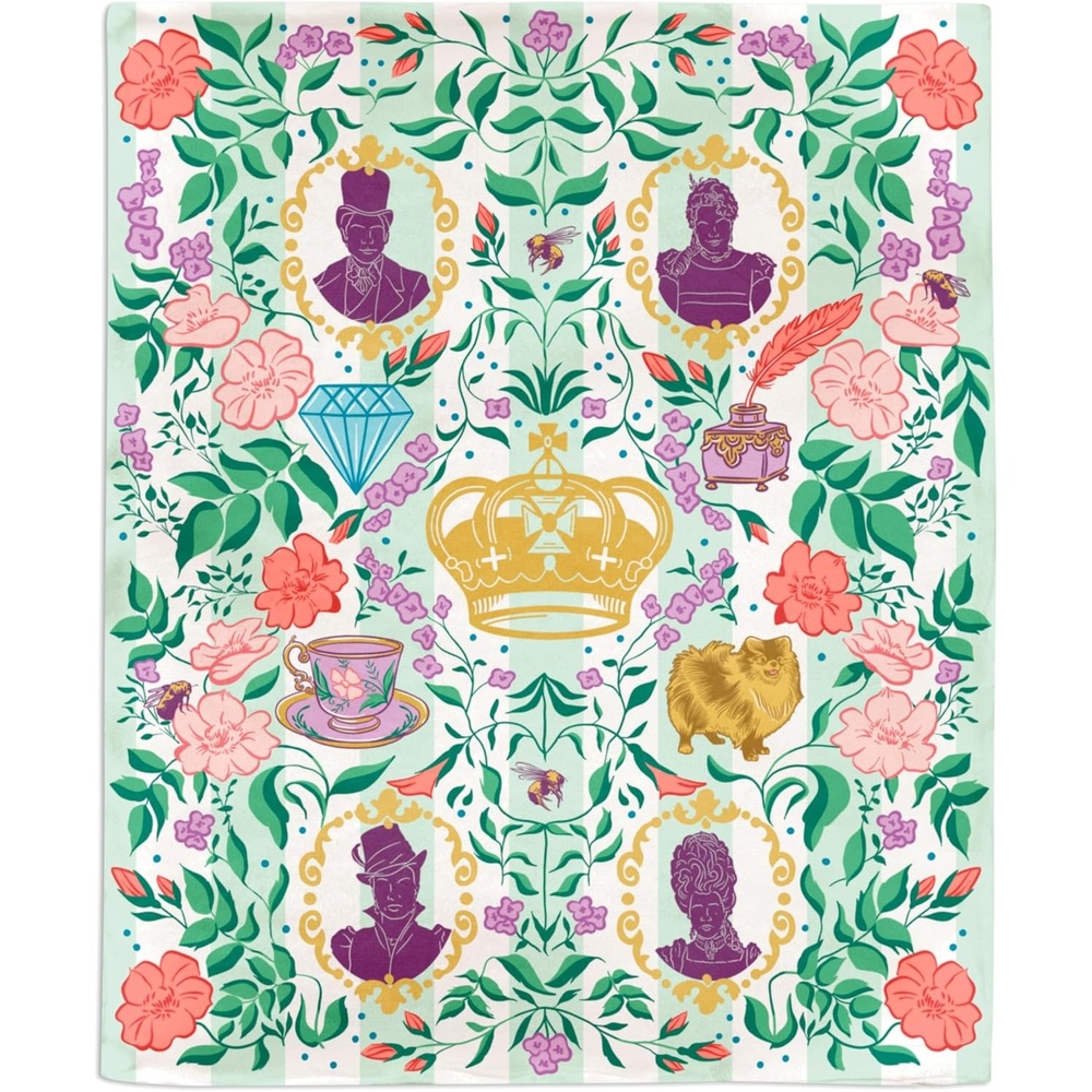 image:imageHallmark Bridgerton Throw Blanket 50 x 60 Purple Silhouettes on Green Floral Gift for Moms Daughters Sisters Teens Christmas Mothers Day Valentines Day