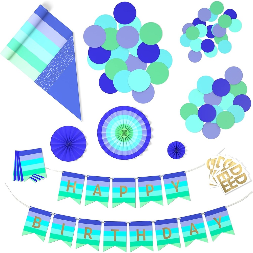 image:imageHallmark Crayola Hallmark Color Pop Party Decorations Set  Aquamarine Blue and Gold Customizable Banner Reversible Table Runner Paper Fan Flowers Paper Dots for Birthdays Baby Showers HolidaysIndigo  Aquamarine Blue  Sea Green