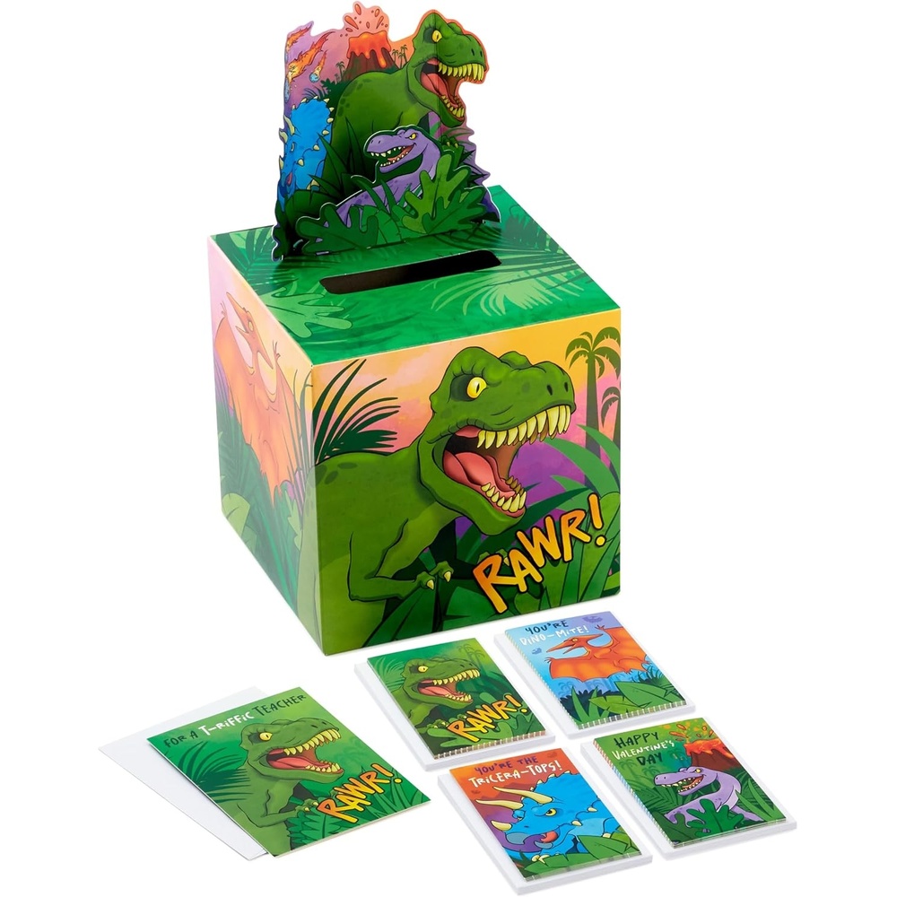 image:imageHallmark Dinosaur Valentines Day Cards for Kids with Pop Up Mailbox for Classroom Exchange 1 Box 32 Cards 1 Teacher Card 33 EnvelopesDinosaur Valentines Day