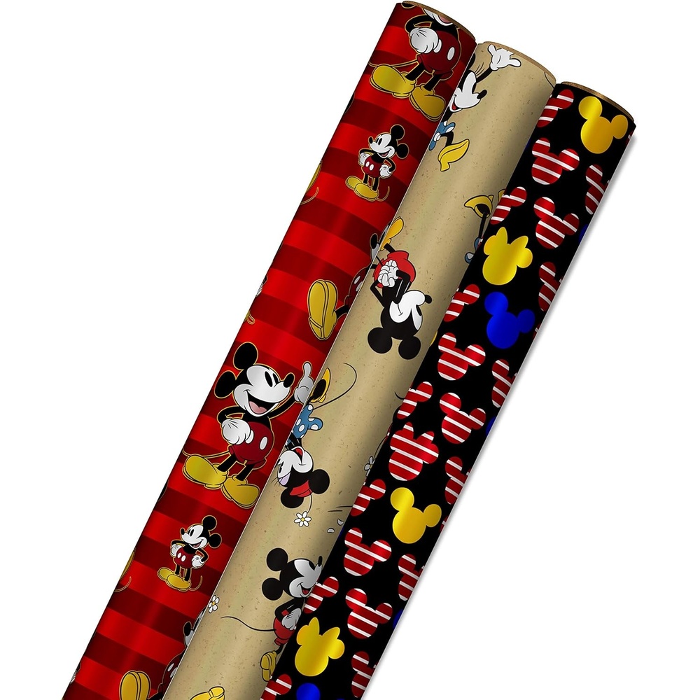 image:imageHallmark Disney Mickey Mouse Wrapping Paper with Cut Lines on Reverse 3Pack 60 sq ft ttl for Birthdays Christmas Hanukkah Baby Showers and MoreMickey Mouse 3 Rolls