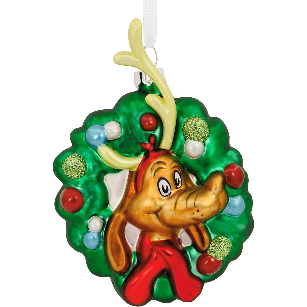 image:imageHallmark Dr Seuss How The Grinch Stole Christmas Max in Wreath Blown Glass Christmas Ornament 0003HCM1055