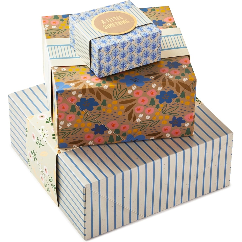 image:imageHallmark Gift Boxes 3Pack Assorted Sizes Flowers and Stripes for Valentines Day Birthdays Bridal Showers Mothers Day Best Friends Gifts for Her Wrapped Treats and CookiesBlue  yellow