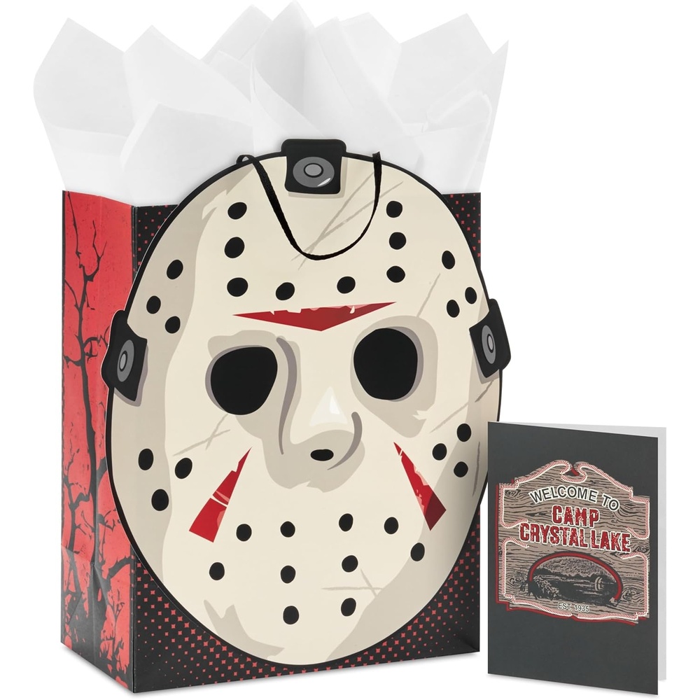 image:imageHallmark Halloween Friday the 13th Gift Bag with Tissue Paper and Greeting Card Jason Mask Welcome to Camp Crystal Lake