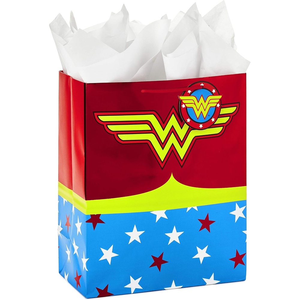 image:imageHallmark Justice League Wrapping Paper Bundle with Cut Lines on Reverse 3 Rolls  60 sq ft ttl Wonder Woman Batman Superman Flash Green LanternLarge Wonder Woman Gift Bag