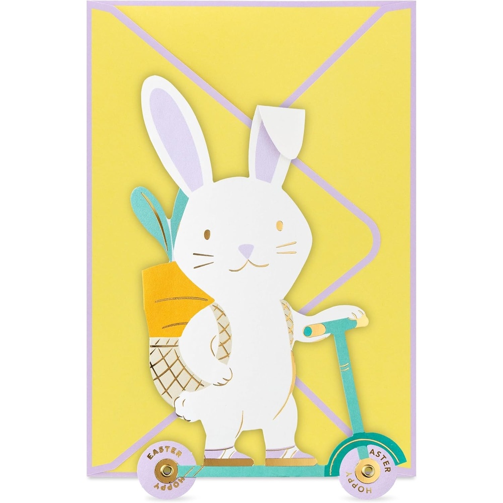image:imageHallmark Kids Easter Card Wheely Fun DieCut Bunny on Scooter with Removable Carrot Card for Son Daughter GrandchildEaster Bunny