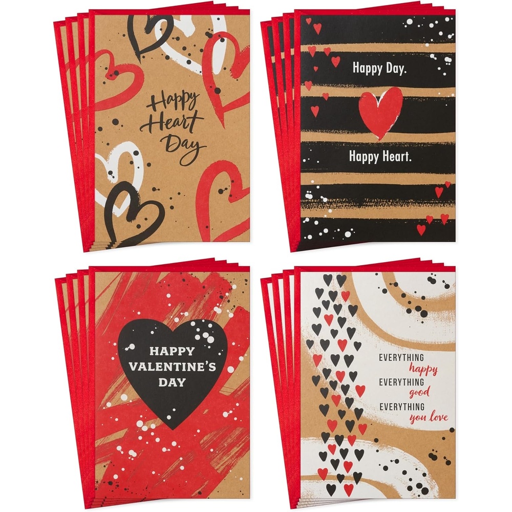 image:imageHallmark Kraft Valentines Day Card Assortment 16 Cards with Envelopes Red Black WhiteValentine Kraft Brush Strokes Card Assortment