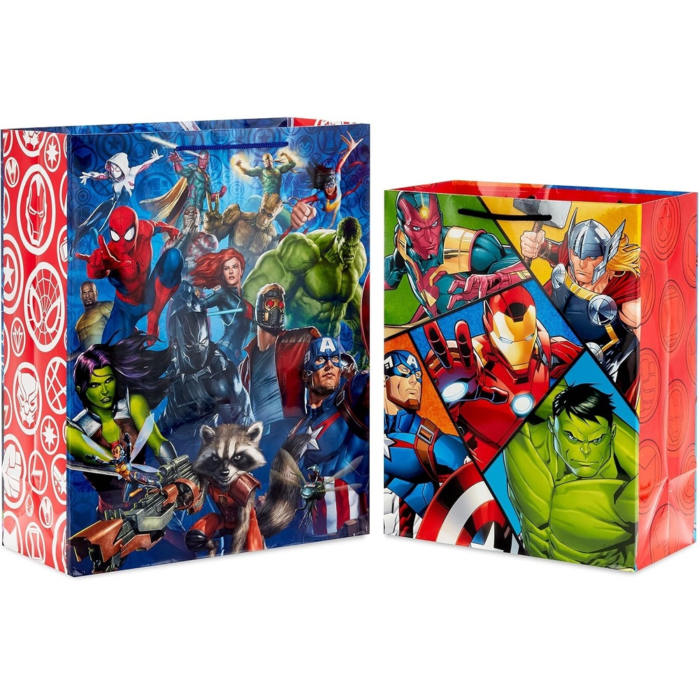 image:imageHallmark Marvel Avengers Superhero Gift Bag Set 1 Large 13 Bag and 1 Extra Large 15 Bag with SpiderMan Hulk Thor Iron Man for Birthdays Christmas HalloweenAvengers Gift Bags 2count