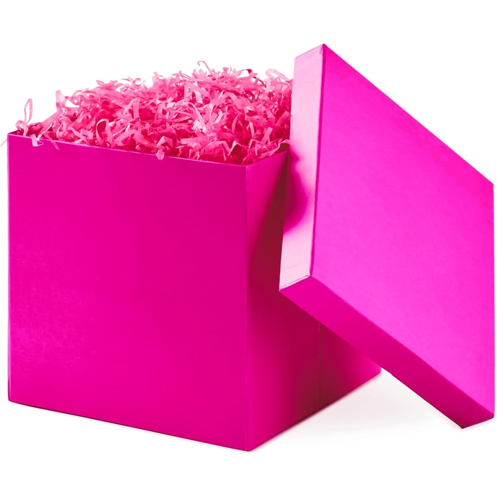 image:imageHallmark Medium Gift Box with Lid and Shredded Paper Fill Black 7 inch Box for Weddings Graduations Birthdays Fathers Day Groomsmen Gifts All OccasionBright Pink