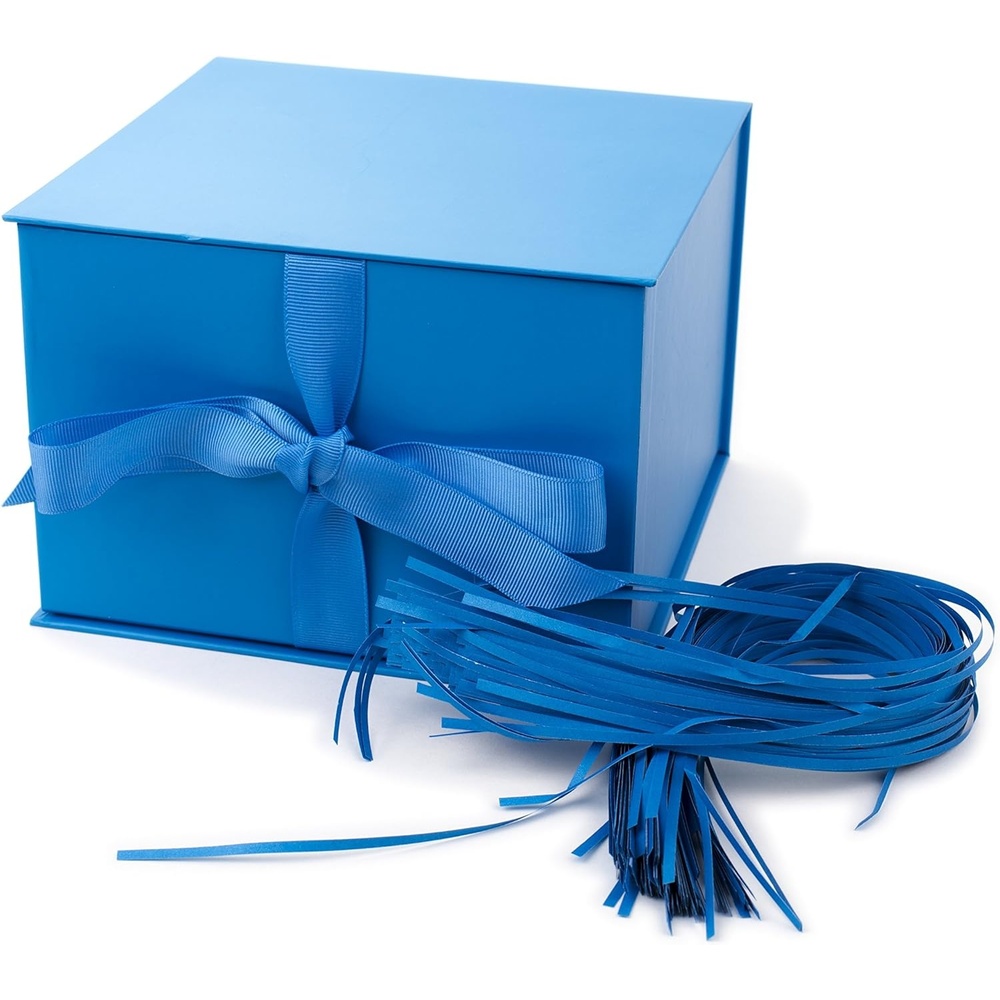 image:imageHallmark Medium Gift Box with Lid and Shredded Paper Fill Gray 7 inch Box for Weddings Graduations Birthdays Fathers Day Groomsmen Gifts All OccasionBlue