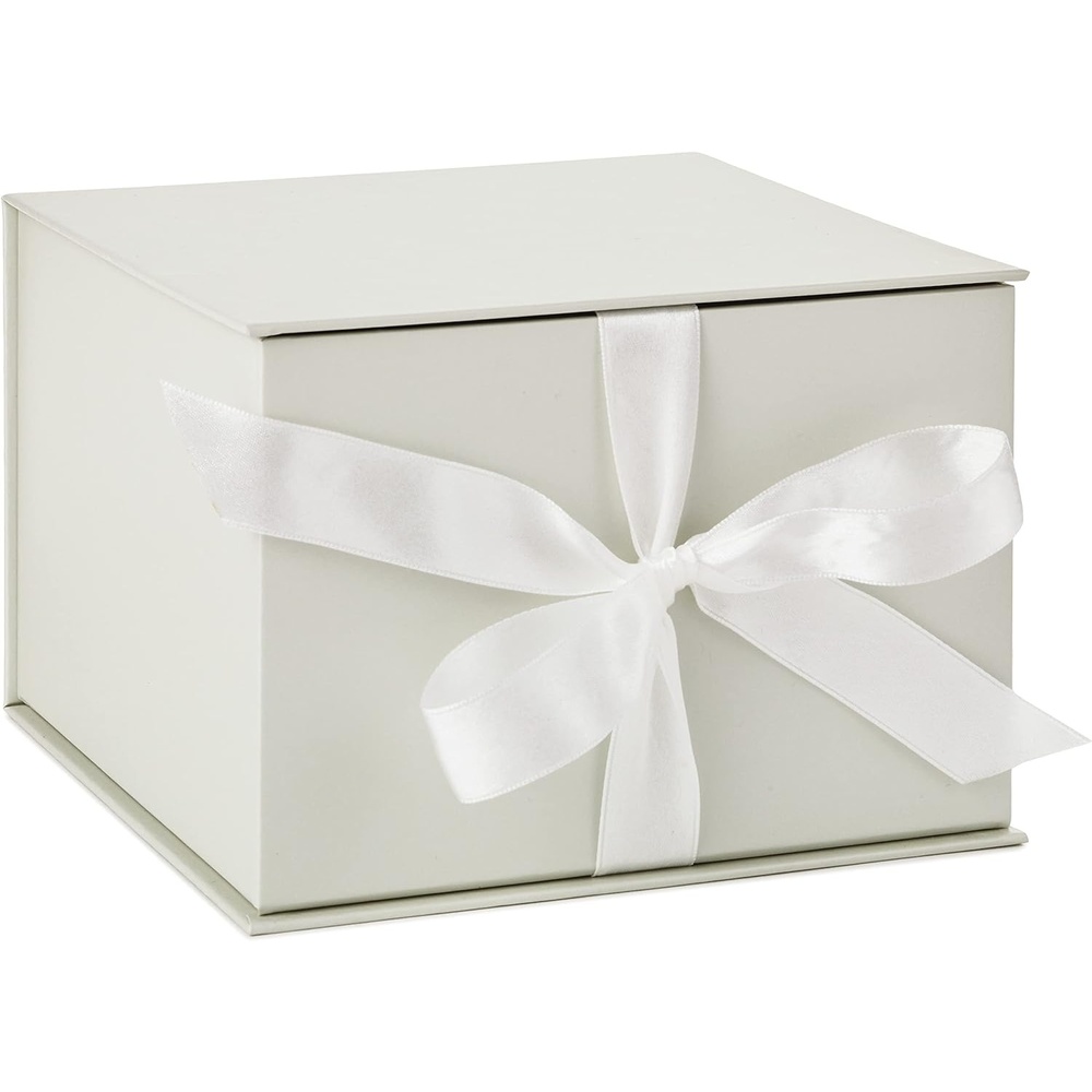 image:imageHallmark Medium Gift Box with Lid and Shredded Paper Fill Gray 7 inch Box for Weddings Graduations Birthdays Fathers Day Groomsmen Gifts All OccasionWhite
