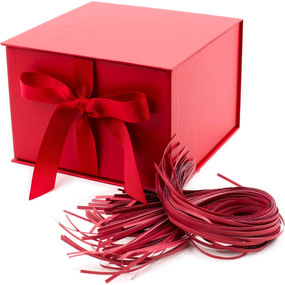 image:imageHallmark Medium Gift Box with Lid and Shredded Paper Fill Red 7 inch Box for Birthdays Graduations Anniversaries Christmas Valentines Day All OccasionRed