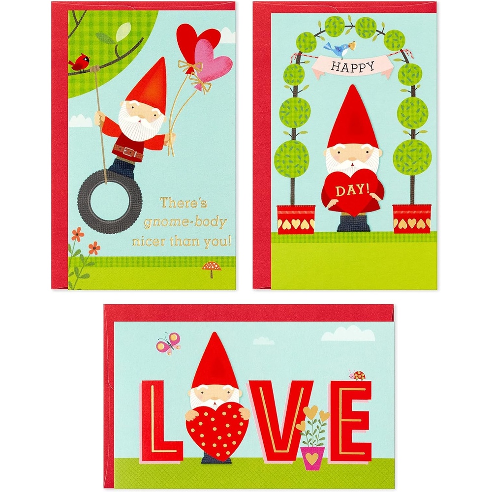 image:imageHallmark Mini Valentines Day Cards and Stickers for Kids School Dogs 32 Classroom Valentines with EnvelopesGnomes Folded Mini Valentines