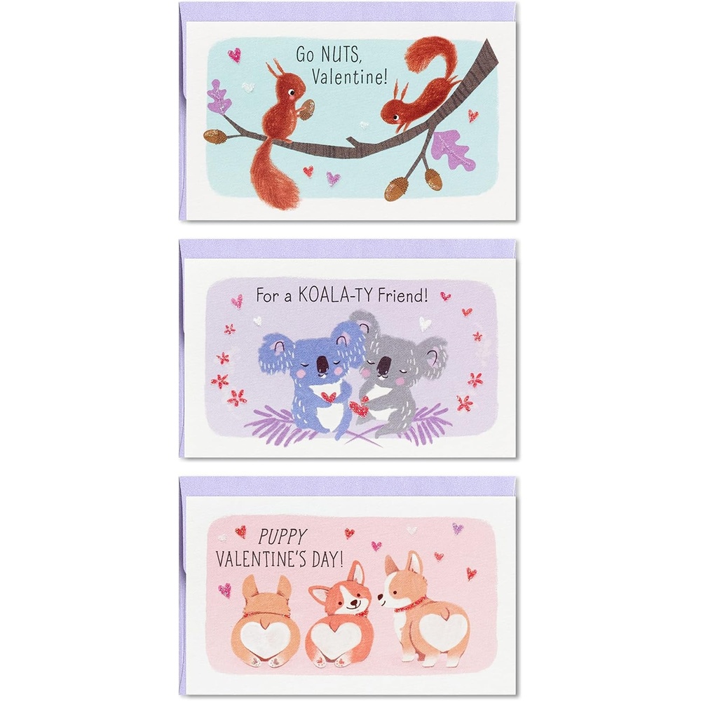 image:imageHallmark Mini Valentines Day Cards for Kids School Llama Sloth Dinosaur Unicorn 32 Classroom Valentines with EnvelopesCute Animals Folded Mini Valentines