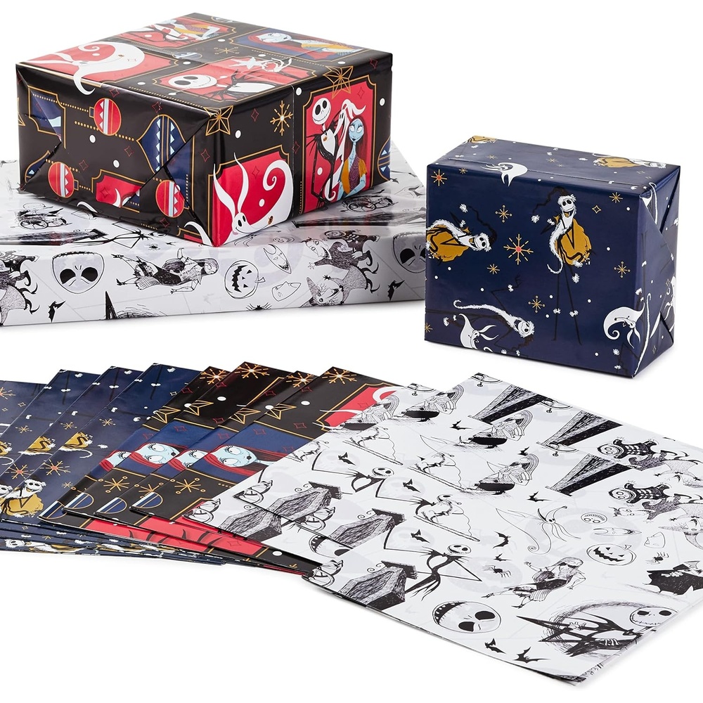 image:imageHallmark Nightmare Before Christmas Flat Wrapping Paper Sheets with Cutlines on Reverse 12 Folded Sheets for Christmas Birthdays HalloweenWrapping Paper Sheets