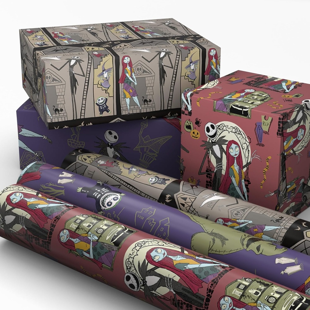 image:imageHallmark Nightmare Before Christmas Wrapping Paper Mini Rolls 3Pack Jack Skellington Sally Zero on Pink Purple Black for Birthdays Valentines Day Halloween Any Occasion  45 Sq Ft TotalNightmare Before Christmas 3 Mini Rolls