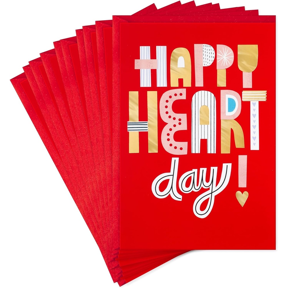 image:imageHallmark Pack of Valentines Day Cards or Galentines Day Cards Happy Heart Day 10 Valentines Day Cards with Envelopes 5VFE6119Bold Happy Heart Day  10 Cards with Envelopes