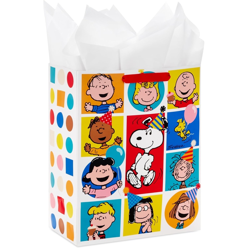 image:imageHallmark Peanuts 13 Large Gift Bag with Tissue Paper Rainbow Snoopy Charlie Brown Linus Lucy for Birthdays Christmas FansPeanuts Gang
