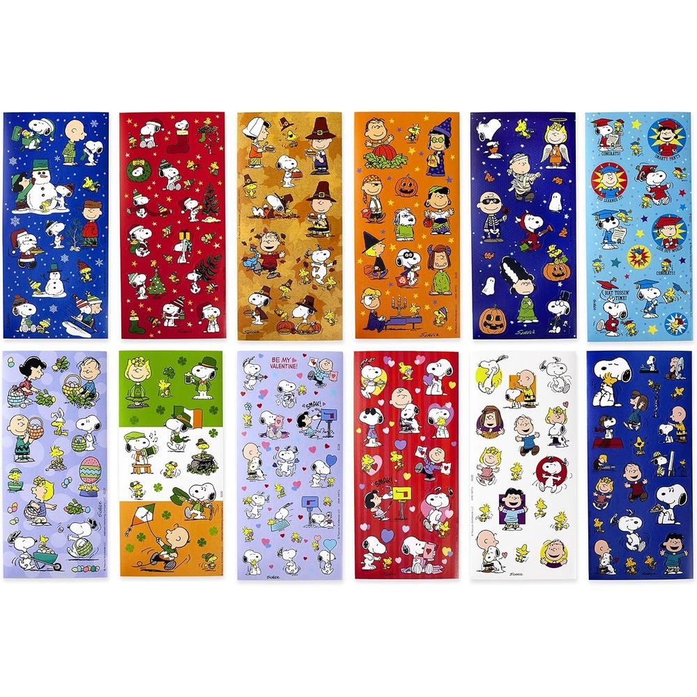 image:imageHallmark Peanuts Stickers for Kids Pack of 237 Stickers 12 Sheets for Easter Back to School Halloween Holiday and MoreMulticolor