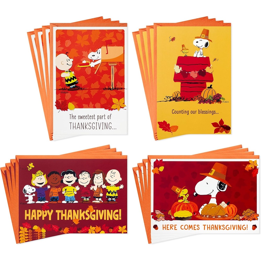 image:imageHallmark Peanuts Thanksgiving Cards Assortment Snoopy and Friends 16 Assorted Cards with EnvelopesPeanuts Thanksgiving Assortment