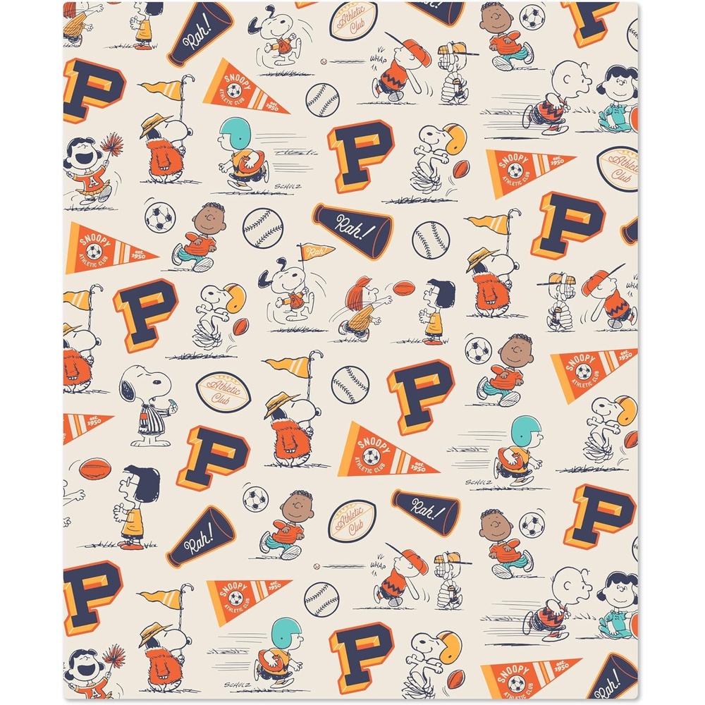 image:imageHallmark Peanuts Throw Blanket 50x60 Plush Polyester TwoSided Athletic Club Navy and Gray Stripes Gift for Grads Fans Collectors Christmas Birthdays