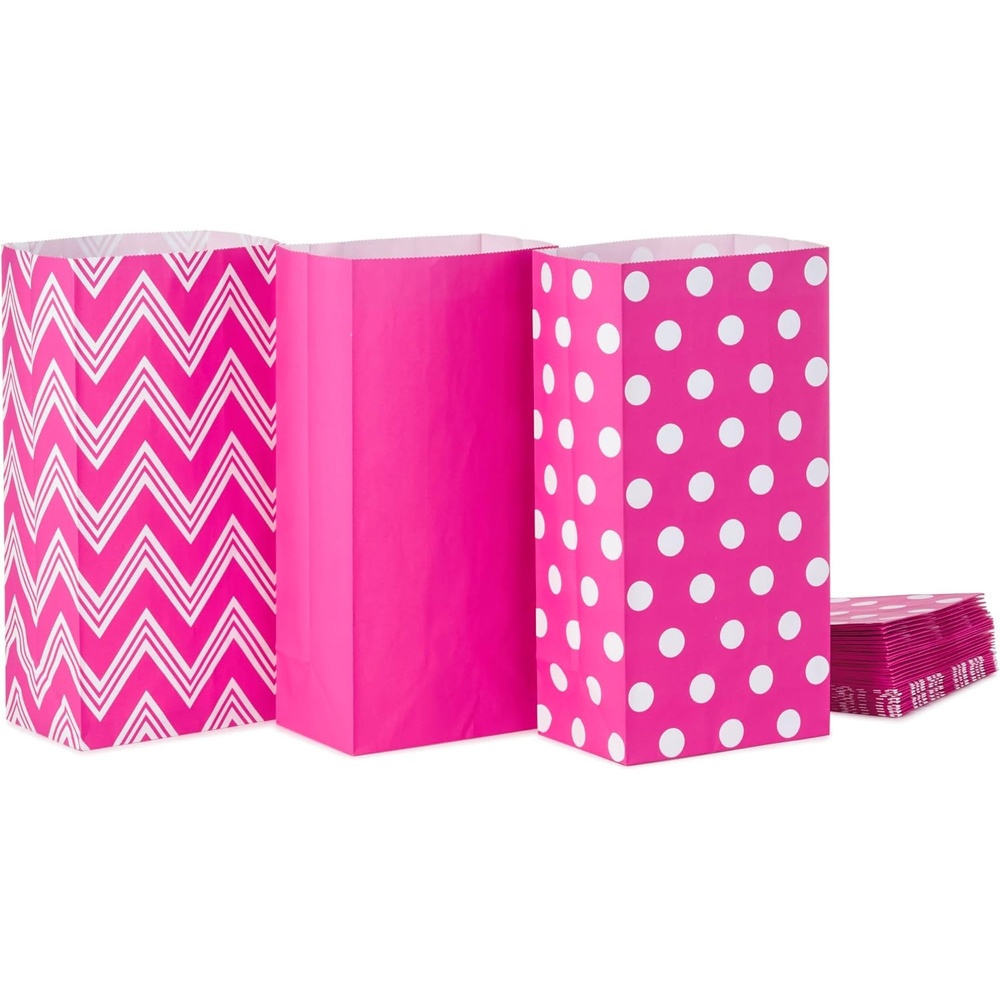 image:imageHallmark Pink Party Favor and Wrapped Treat Bags Assorted Designs 30 Ct 10 Each of Chevron White Dots Solid for Valentines Day Baby Showers Bridal Showers Birthdays Care Packages May DayPink Chevron  Solid  Polka Dot