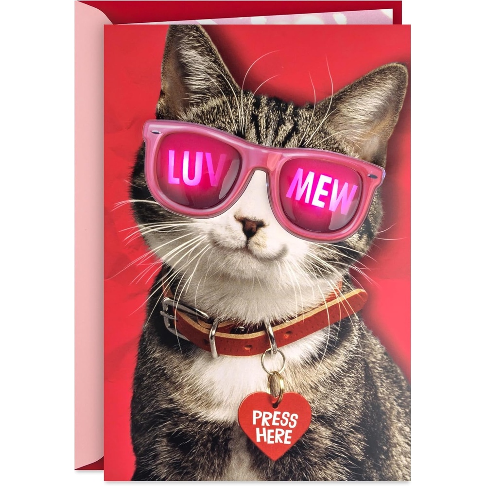image:imageHallmark Pink Sunglasses Cat Valentines Day Card with Light and Sound Luv Mew for Kids Teens FriendsLuv Mew Valentines Day