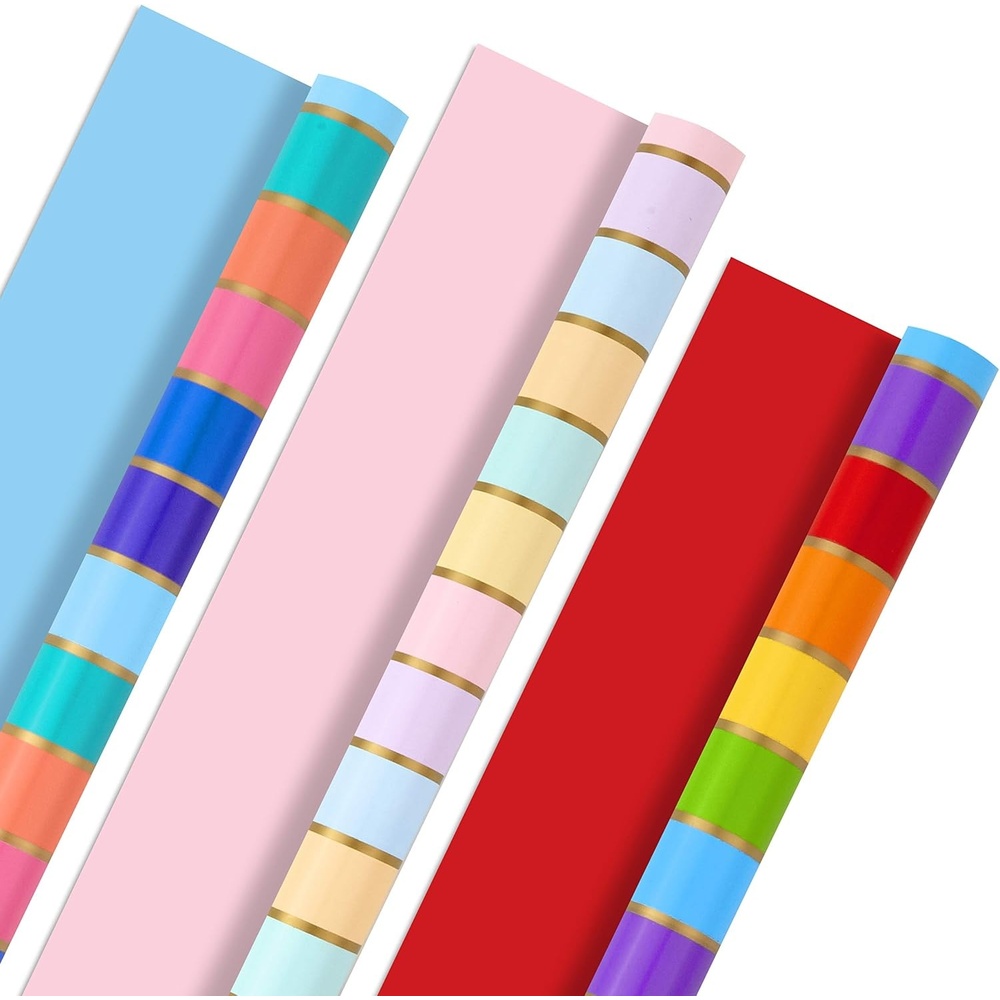 image:imageHallmark Rainbow Wrapping Paper Rolls for Graduation Birthday Wedding All Occasion  Colorful Striped Gift Wrap Paper Set of 3 Reversible Rolls 75 sq ft ttlRainbow Stripes