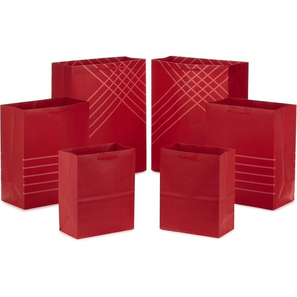 image:imageHallmark Red Gift Bags in Assorted Sizes Pack of 6 2 Medium 9 2 Large 11 2 Extra Large 14 for Christmas Birthdays Graduations Fathers Day Baby Showers Bridal Showers Weddings6 Red Gift Bags