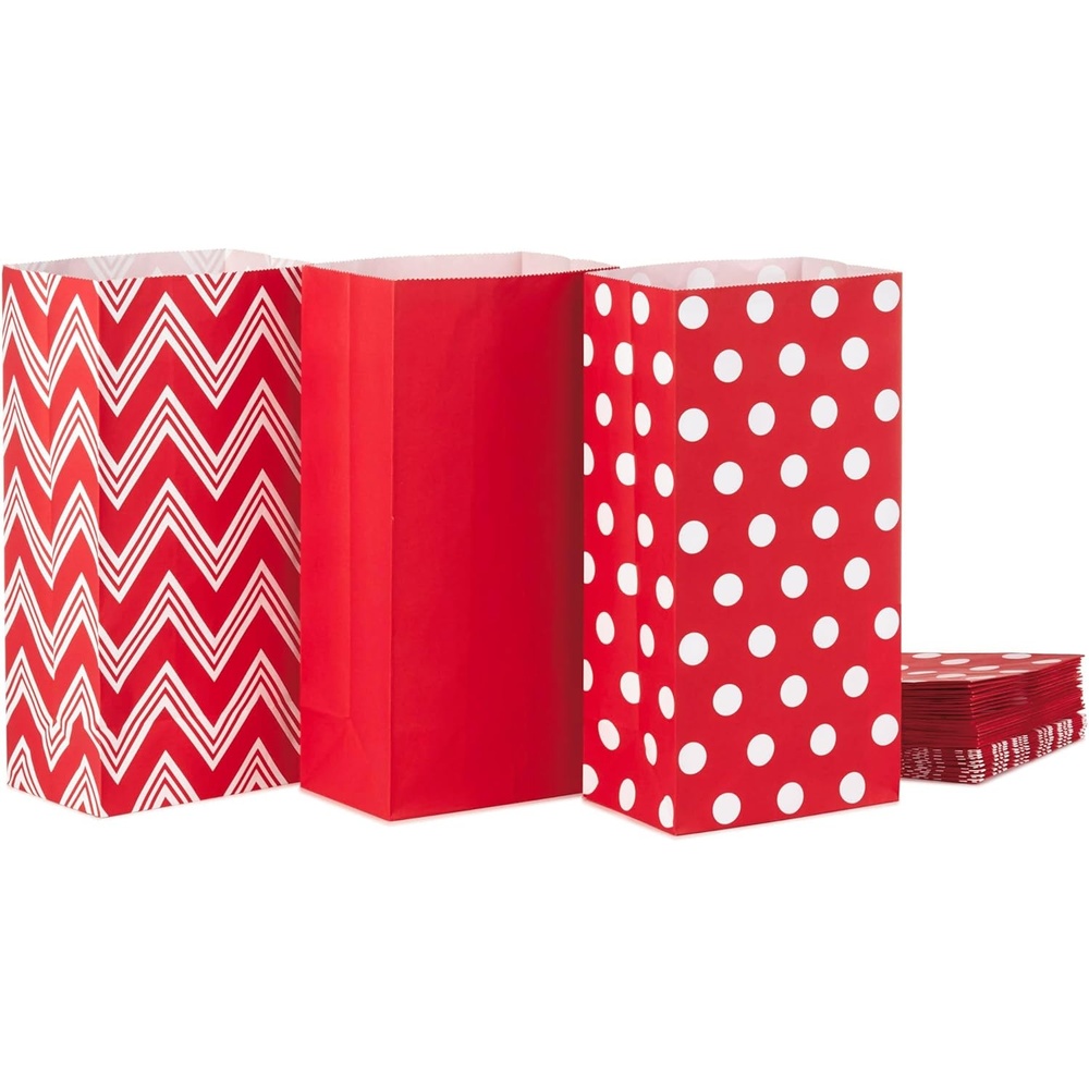image:imageHallmark Red Party Favor and Wrapped Treat Bags Assorted Designs 30 Ct 10 Each of Chevron White Dots Solid for Christmas Valentines Day Sweetest Day May Day Mothers Day Care PackagesRed Chevron  Solid  Polka Dot