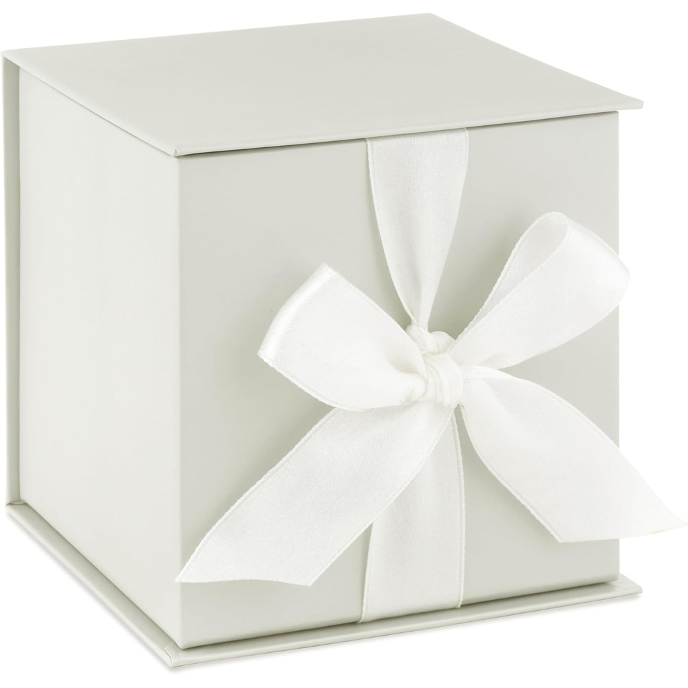 image:imageHallmark Small Gift Box with Bow and Shredded Paper Fill Grey White 4 inch Gift Box for Weddings Bridal Showers Graduations Birthdays Bridesmaids Gifts All OccasionGrey White