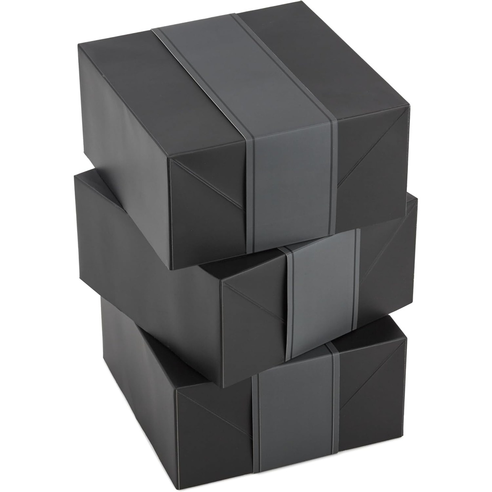 image:imageHallmark Small Gift Boxes with Wrap Band 2Pack Gray Geometric Gold Enjoy 4 inch Boxes for Weddings Graduations Engagements Birthdays Housewarmings Wrapped Treats and CookiesBlack