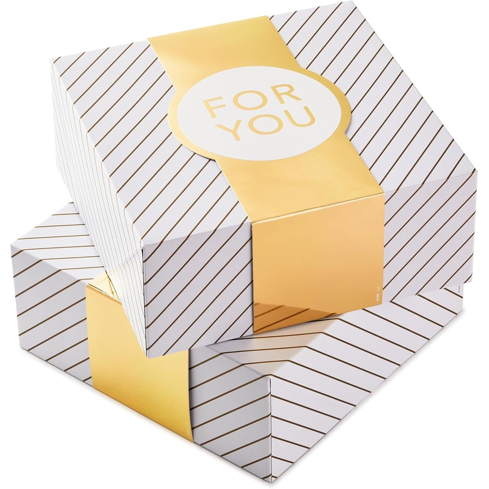 image:imageHallmark Small Gift Boxes with Wrap Band 2Pack Gray Geometric Gold Enjoy 4 inch Boxes for Weddings Graduations Engagements Birthdays Housewarmings Wrapped Treats and CookiesWhite and Gold