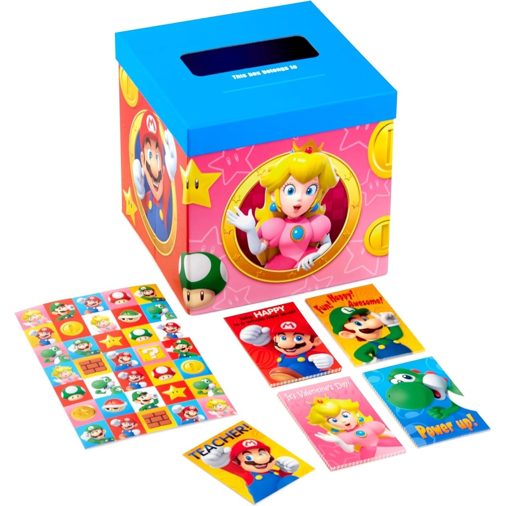 image:imageHallmark Super Mario Bros Valentines Day Cards and Mailbox for Kids School Classroom Exchange 1 Box 32 Valentine Cards 35 Stickers 1 Teacher CardSuper Mario
