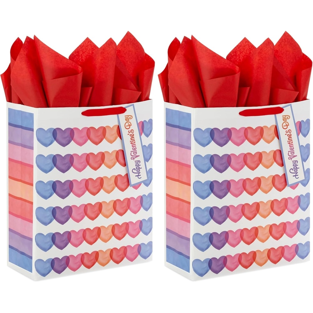 image:imageHallmark Valentines Day 15 Extra Large Gift Bag with Tissue Paper Hearts Blue Purple Pink Red Orange for Kids Teachers Husband Wife Grandchildren1 Count Pack of 2