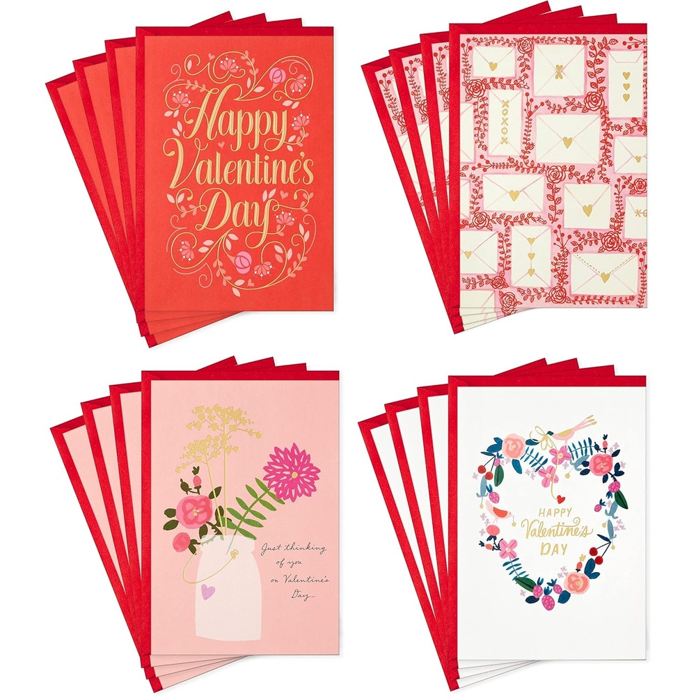 image:imageHallmark Valentines Day Cards Assortment 16 Cards with Envelopes Floral Designs Gold Foil Accented for Adults