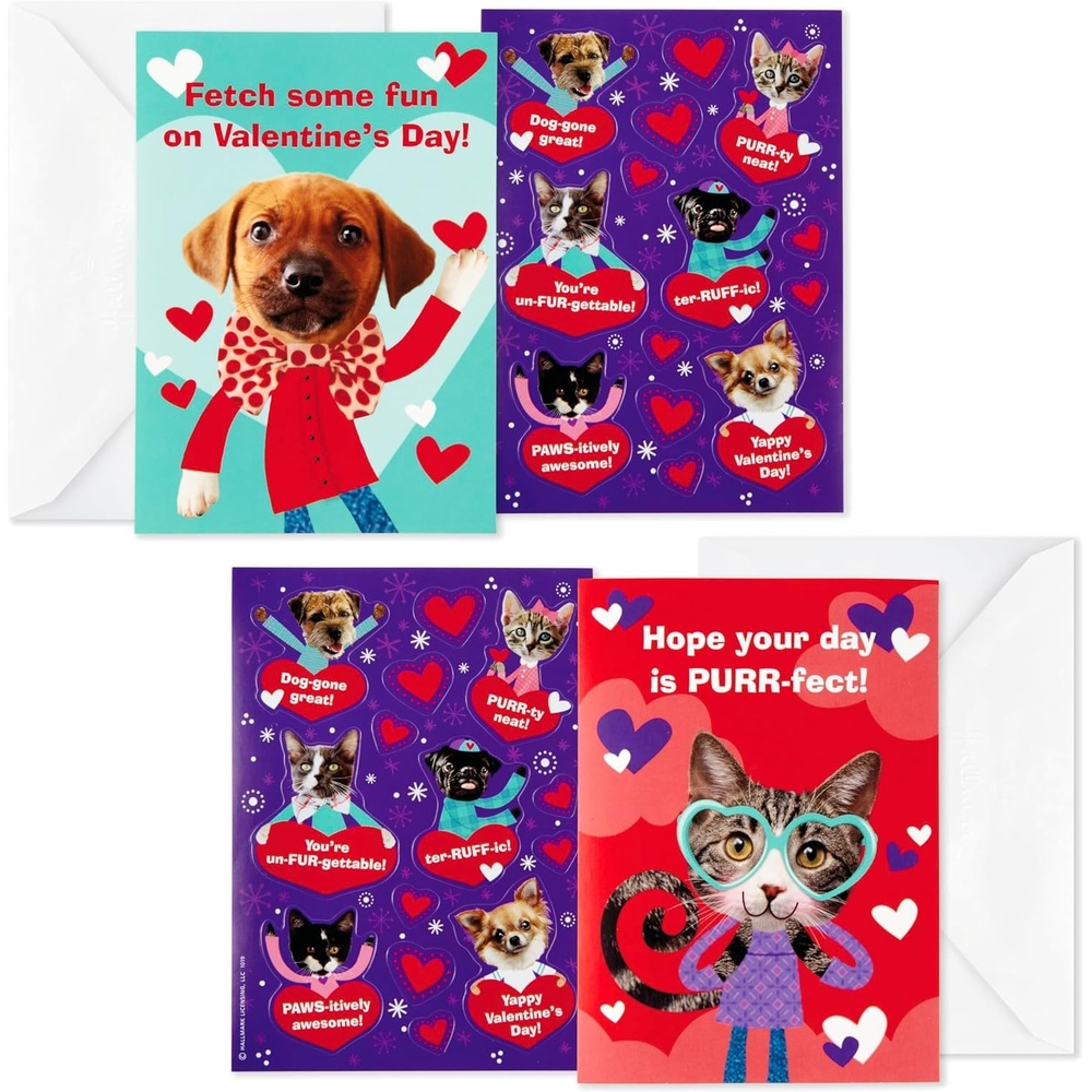 image:imageHallmark Valentines Day Cards and Stickers for Kids School Puppies and Kittens 24 Classroom Valentines with EnvelopesPuppies and Kittens Valentines with Stickers
