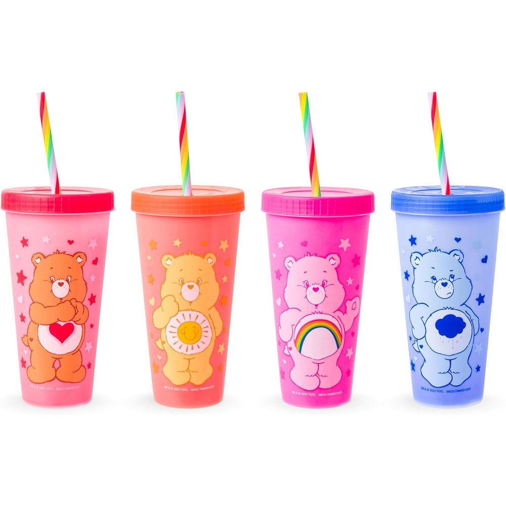image:imageSilver Buffalo Rainbow Brite 4 pack Color Change Plastic Tumbler Set Featuring Rainbow Brite Patty OGreen La La Orange and Shy Violet 24 OuncesCare Bears Hearts and Stars