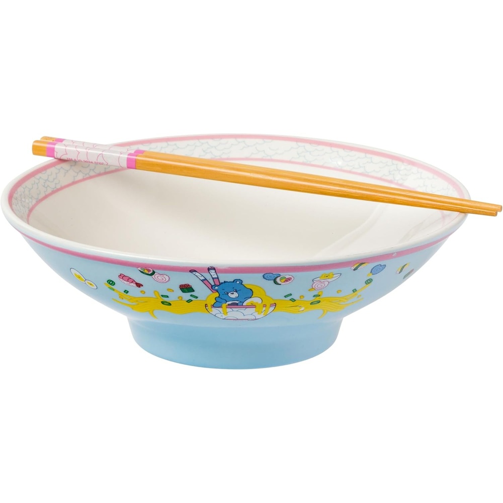 image:imageSilver Buffalo Rainbow Brite and Twink Ceramic Ramen Bowl with Chopsticks and Spoon 20 OuncesCare Bears Grumpy Bear Eating Big