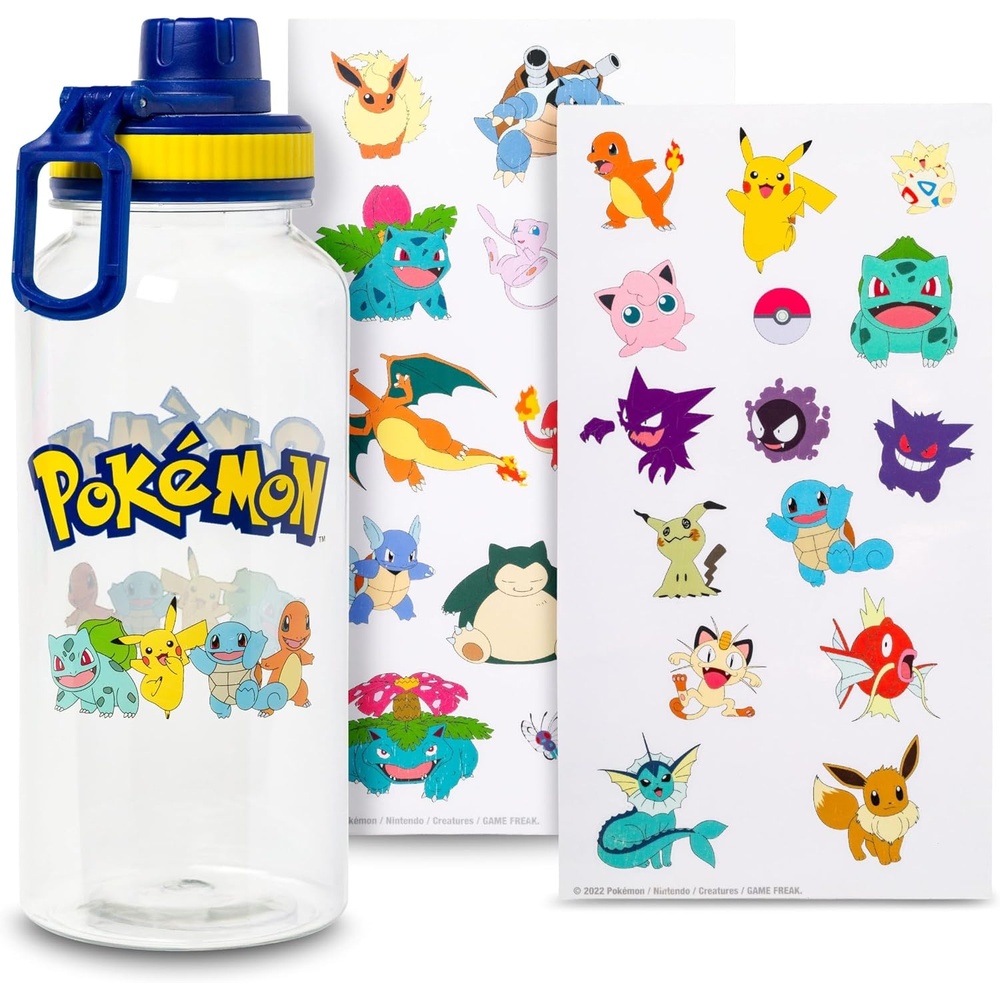 image:imageSilver Buffalo Rainbow Brite and Twink Twist Spout Plastic Water Bottle with Stickers You Stick Yourself 32 OuncesPokemon Indigo League