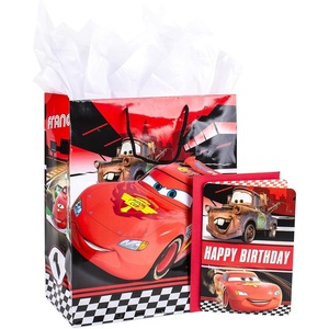 Birthday Hallmark Disney 13″ Large Gift Bag with Tissue Paper (Minnie Mouse, Yellow and Orange with Pink Polka Dots), Kids, Adults, Fans(Cars)