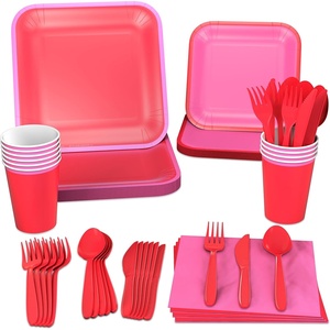 Crayola Color Pop Yellow and Orange Party Supplies (12 Dinner Plates, 12 Dessert Plates, 12 Paper Cups, 24 Napkins, 12 Sets of Plastic Cutlery) for Birthdays, Back to School, Halloween(Scarlet Red  Tickle Me Pink)