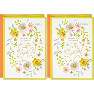 DaySpring Religious Easter Card (Beautiful Blessings, Pink and Yellow Flowers) for Friend, Relative, Coworker(5 inches x 7.19 inches (Pack of 2))