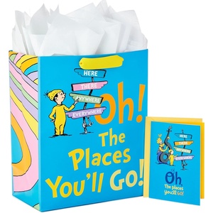 Hallmark 13″ Large Dr. Seuss Graduation Gift Bag with Tissue Paper and Graduation Card (Oh, the Places You’ll Go!) for High School, Kindergarten, College, Nursing School Grads(Blue)