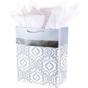 Hallmark 13″ Large Gift Bag with Tissue Paper (Silver Damask) for Valentine’s Day, Weddings, Engagements, Bridal Showers, and More(Large Silver Damask)