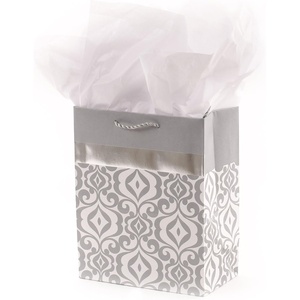 Hallmark 13″ Large Gift Bag with Tissue Paper (Silver Damask) for Valentine’s Day, Weddings, Engagements, Bridal Showers, and More(Silver scroll)