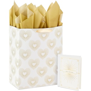 Hallmark 13″ Large Heart Gift Bag with Wedding Card and Tissue Paper (Best Wishes Gold and White, Hearts) for Weddings, Bridal Showers, Engagements(Gold and White)