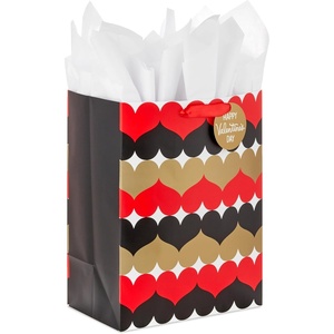 Hallmark 13″ Large Valentine’s Day Gift Bag with Tissue Paper (Geometric Heart)(Red  Black and Gold Hearts)