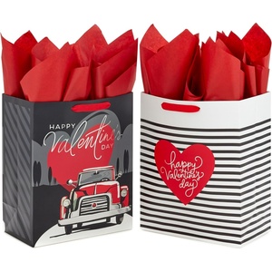 Hallmark 13″ Large Valentine’s Day Gift Bags With Tissue Paper (Stripes and Red Truck 2-Pack)