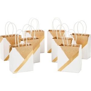 Hallmark 6″ Small Paper Gift Bags, 8-Pack (Pink and Kraft) for Christmas, Birthdays, Mother’s Day, Weddings, Baby Showers, Bridal Showers, Care Packages and More(White  Gold)