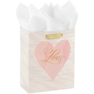 Hallmark 9″ Medium Gift Bag with Tissue Paper (Love Pink and Gold Heart) for Valentine’s Day, Weddings, Engagements, Bridal Showers(Love)